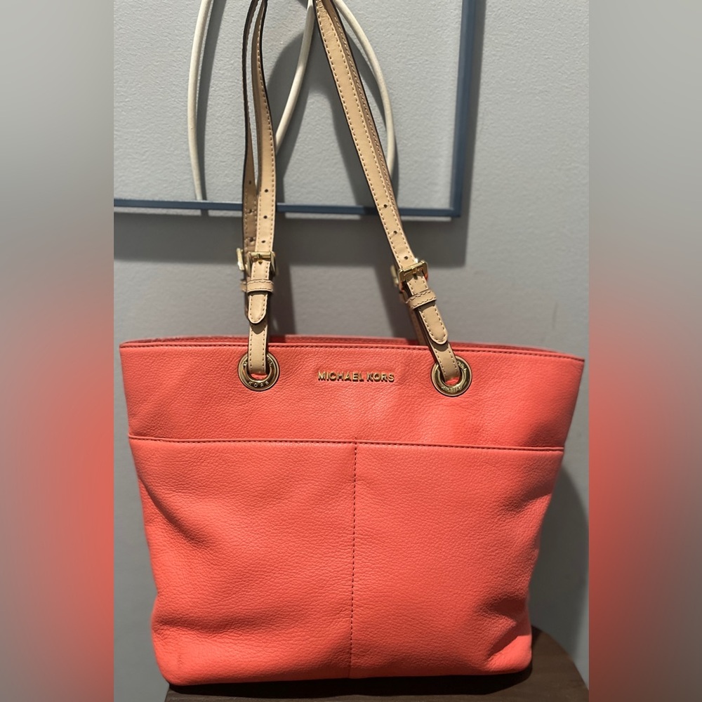 Michael Kors Pink Leather Tote Bag with Gold Hardware